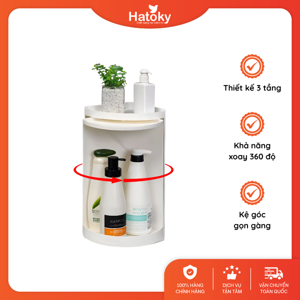 Kệ góc nhà tắm 3 tầng xoay 360