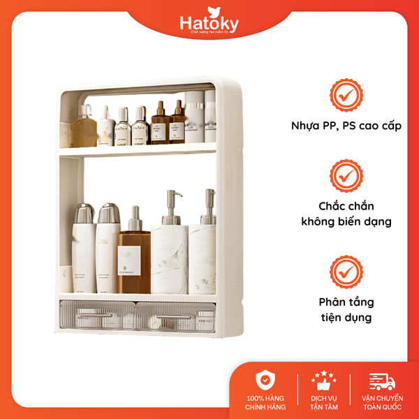 Kệ để đồ đa năng gắn tường 2 ngăn + 6 móc treo