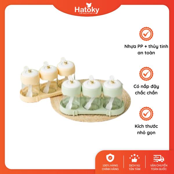 Set 4 hũ đựng gia vị kèm thìa
