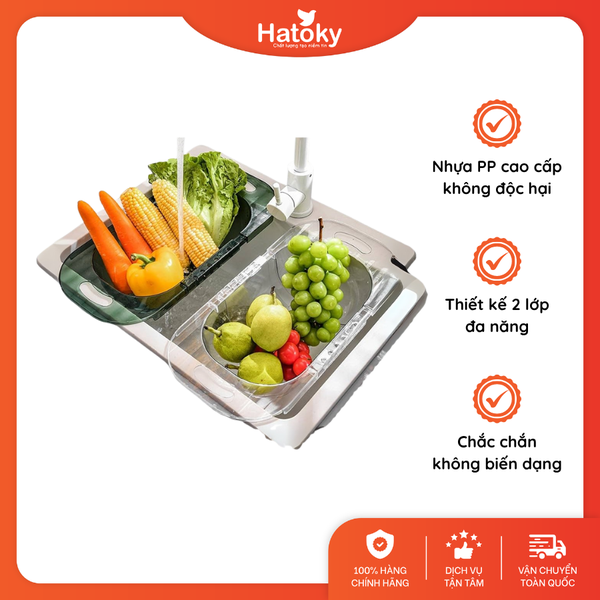 Rổ nhựa bồn rửa rút gọn tiện lợi - Màu Xanh