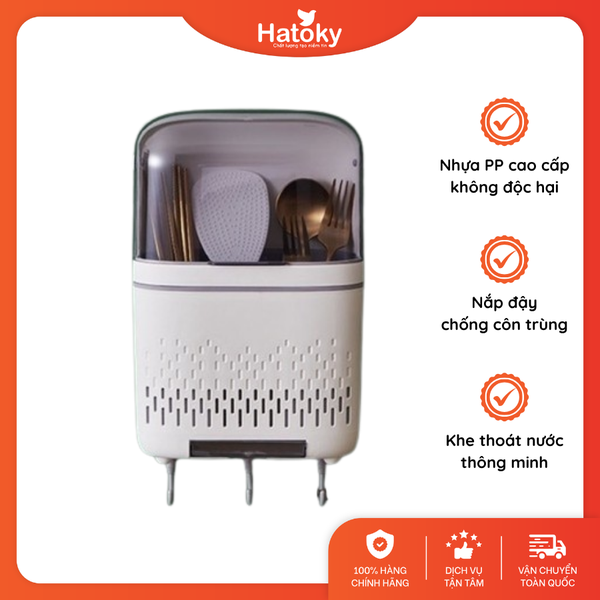 Hộp đựng đũa thìa có nắp đậy chống côn trùng - Trắng