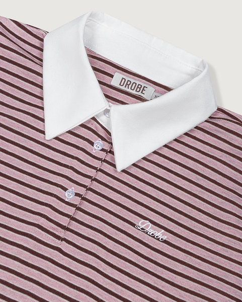 Cropped Striped Polo - Rose-wood