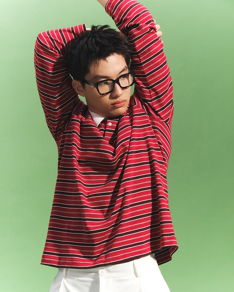 Striped Long-sleeve Polo - Maroon