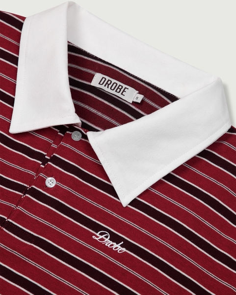 Striped Long-sleeve Polo - Maroon