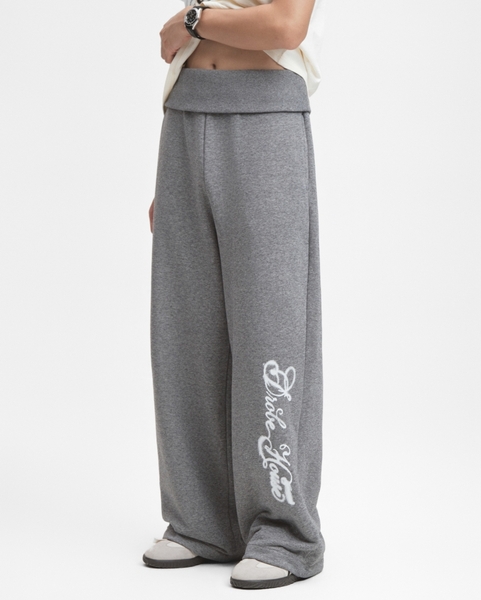 Foldover Straight Sweatpants - Heather Grey