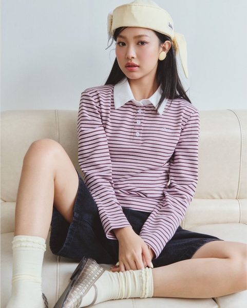 Cropped Long-sleeve Polo - Rose-wood