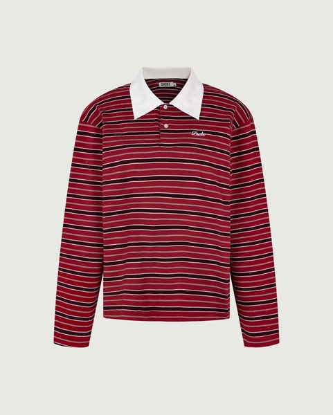 Striped Long-sleeve Polo - Maroon