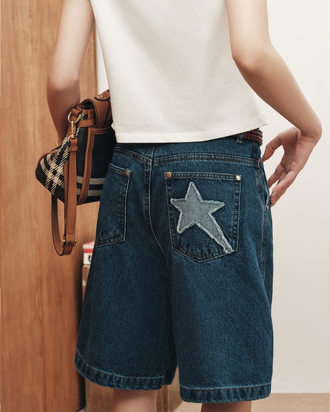 Star-Patch Denim Jorts - Classic Denim