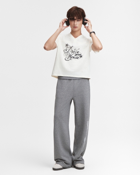 Foldover Straight Sweatpants - Heather Grey