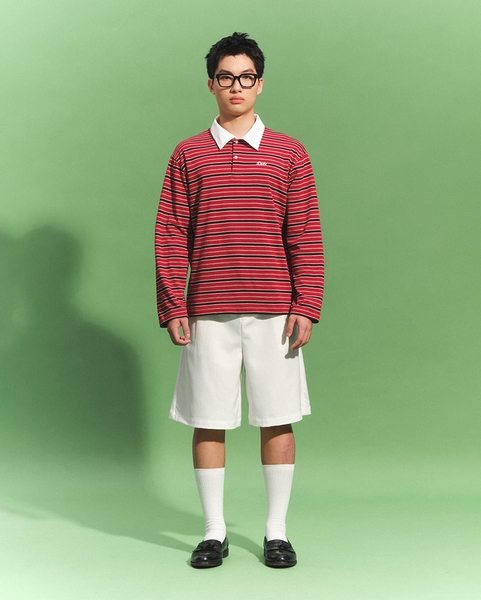 Striped Long-sleeve Polo - Maroon