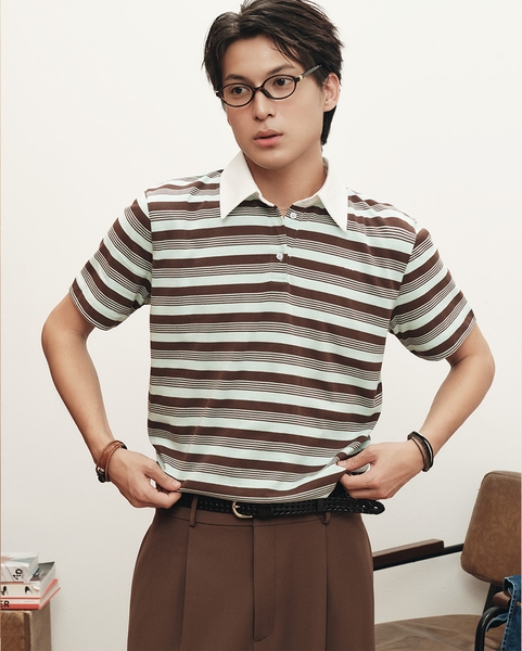 Cropped Striped Polo - Chocomint