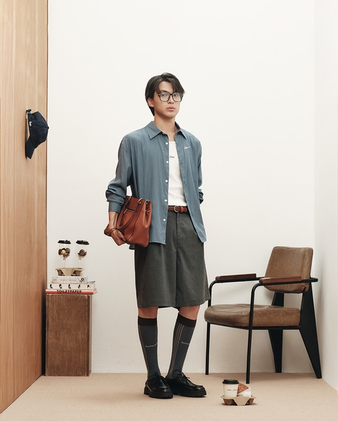 Striped Relaxed Shorts - Charcoal