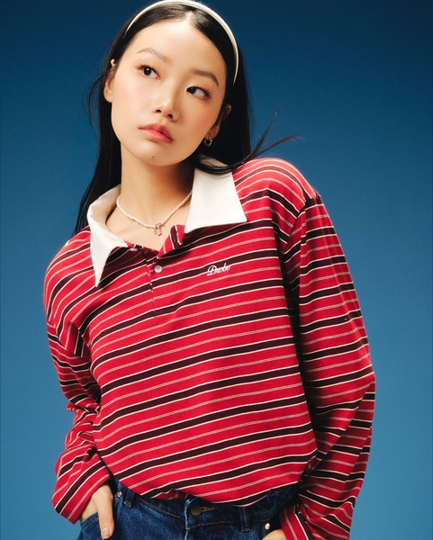 Striped Long-sleeve Polo - Maroon