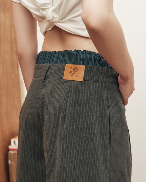 Striped Relaxed Shorts - Charcoal