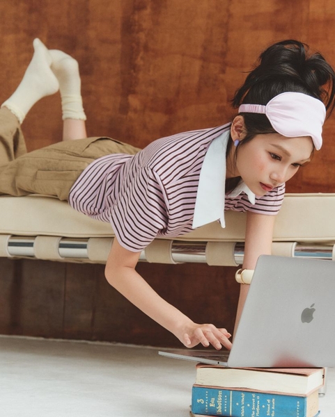 Cropped Striped Polo - Rose-wood