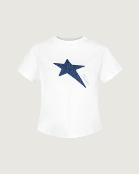 Glittered Star-Patch Baby Tee - Off-white