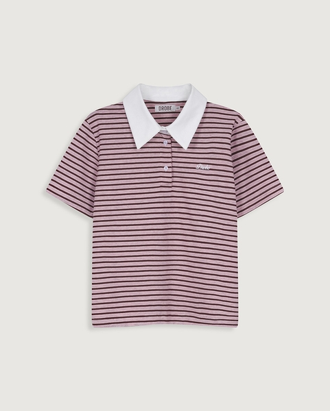 Cropped Striped Polo - Rose-wood
