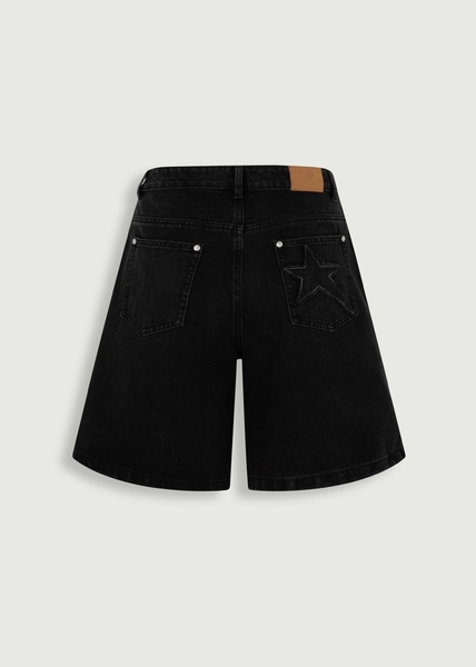 Star-Patch Denim Jorts - Black
