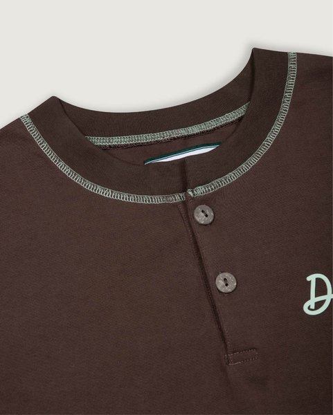 Contrast-stitched Henley Tee - Chocomint