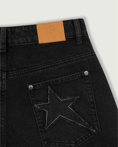 Star-Patch Denim Jorts - Black