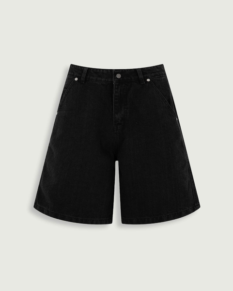 Star-Patch Denim Jorts - Black