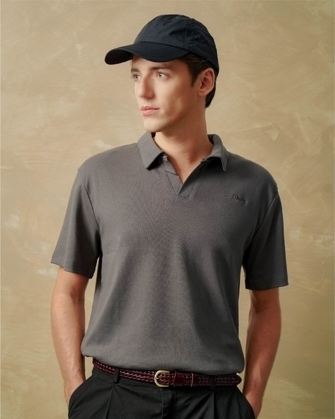 Scripted Laid-back Polo - Charcoal