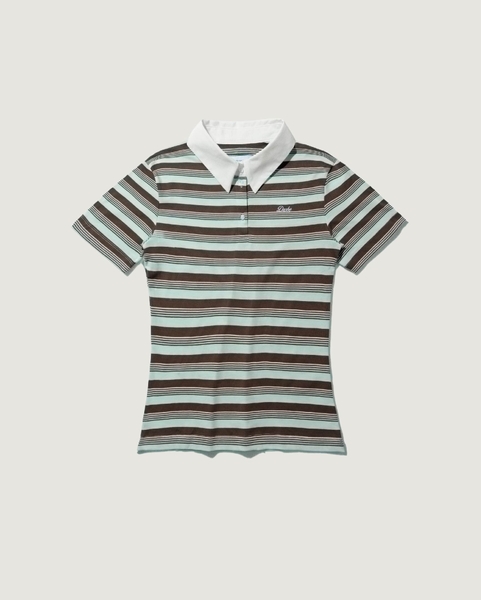 Cropped Striped Polo - Chocomint