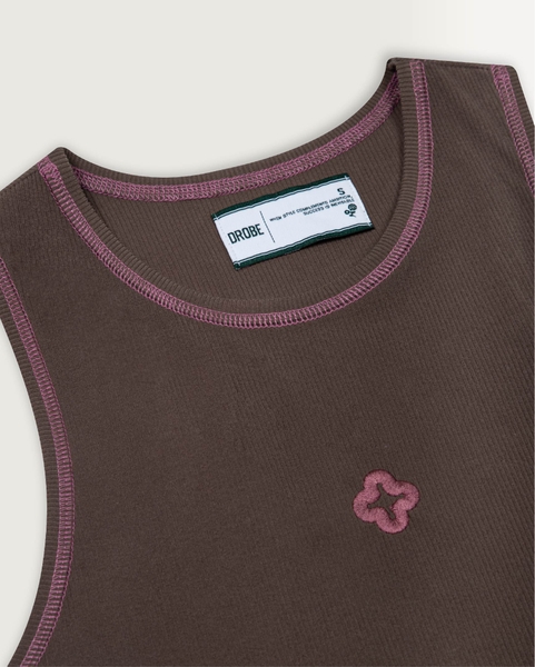 Contrast-stitched Floret Tank - Rose-wood