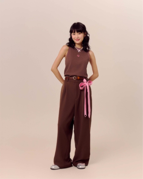 Pleated Wide-leg Trousers - Chocolate