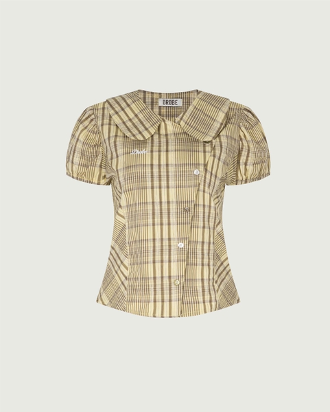 Plaid Puff-Sleeve Blouse - Butter