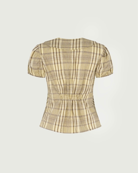 Plaid Puff-Sleeve Blouse - Butter