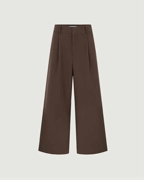 Pleated Wide-leg Trousers - Chocolate