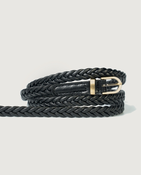 Slim Braided Buckle Belt - Black