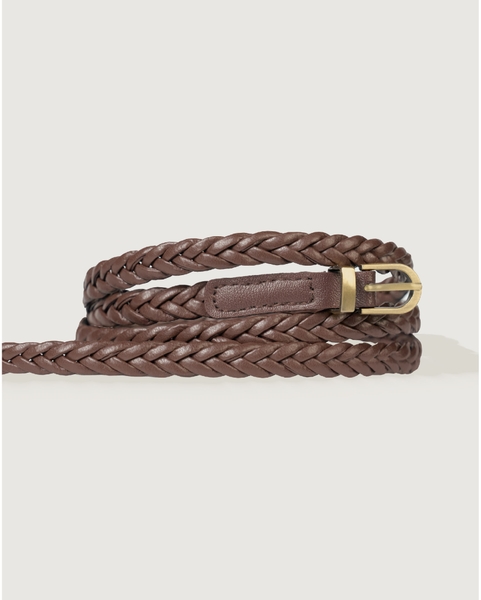 Slim Braided Buckle Belt - Chocolate