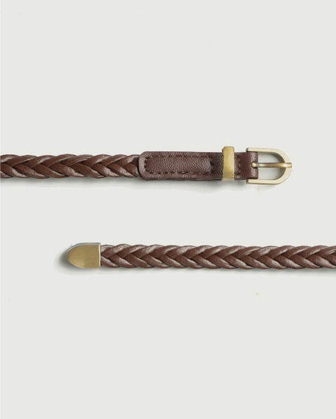 Slim Braided Buckle Belt - Chocolate