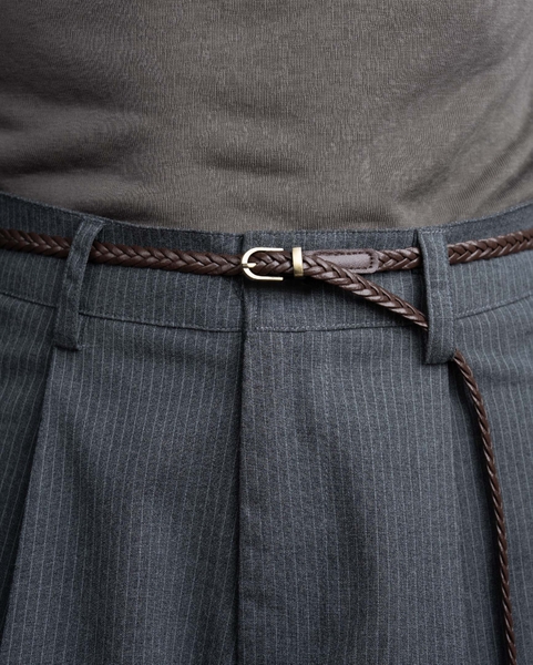 Slim Braided Buckle Belt - Chocolate