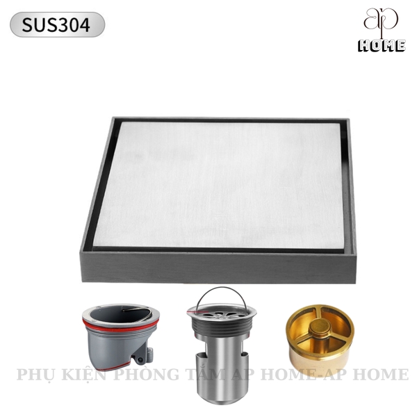 Phễu thoát sàn INOX đúc vuông ô gạch 10x10 và 12x12cm màu xám đen chống hôi chống côn trùng BẠC 10x10,Nhựa nắp đậy Ø42-60