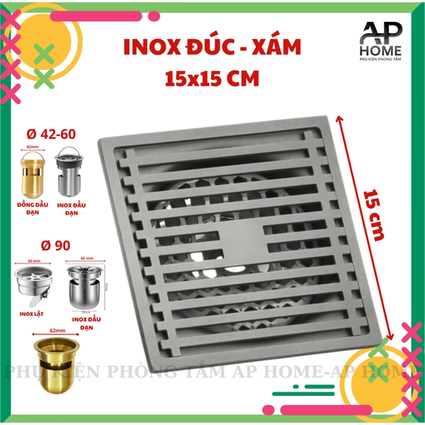 Phễu thoát sàn chống hôi chống côn trùng lưới INOX 304 đúc loại dày - Lưới xám 15x15 Inox đầu đạn nhỏ