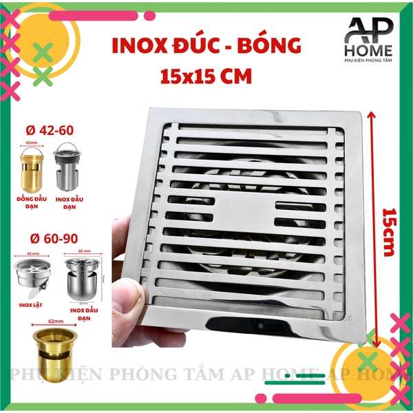 Phễu thoát sàn chống hôi chống côn trùng lưới INOX 304 đúc loại dày - Lưới bóng 15x15 Đồng đầu đạn nhỏ