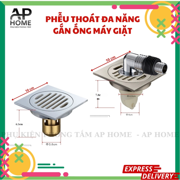 Phễu Thoát Sàn Bằng Đồng Gắn Ống Máy Giặt Đa Năng 10x10cm Chống Hôi, Ngăn Côn Trùng
