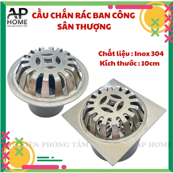 Quả cầu chắn rác ban công sân thượng chất liệu INOX 304 cao cấp chống hôi - Cầu đế tròn 11cm phi 90