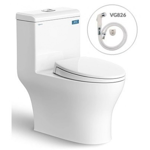 Bồn Cầu 1 Khối VIGLACERA V45M ( Nano Titan, PK 2N, nắp êm V68, xả vanh) + Xịt VG826