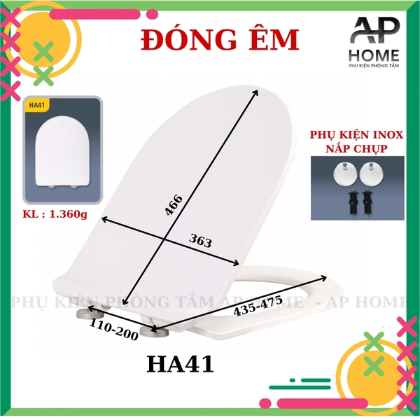Nắp bồn cầu HA41 - PK CHỤP INOX đóng êm