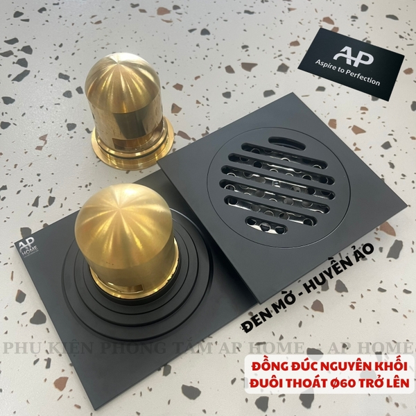 Phễu thoát nước bằng đồng đúc thu sàn chống hôi chống côn trùng hố ga chất liệu dày năng -   ĐEN MỜ 12x12
