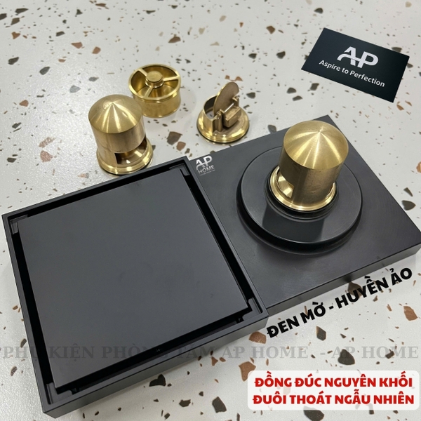 Phễu thu sàn đồng thau đúc nguyên khối mặt vuông nhiều màu lỗ thoát ống 60 90  -  Đen mờ,10x10cm