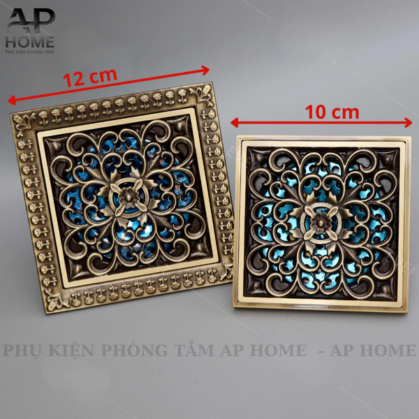 Phễu thoát sàn đồng hoa văn cổ điển kích thước 12x12cm -  Kiểu1 - 10x10cm