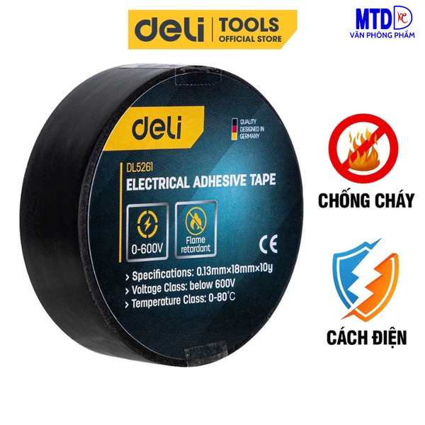 Băng Dính Cách Điện DELI màu đen - Chất Liệu Chống Cháy Hiệu Quả Bọc Dây Điện, Mối Nối