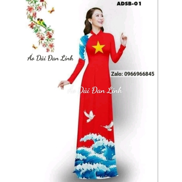 Áo dài may sẵn cờ đỏ sao vàng, đồng phục áo dài đẹp - Áo Dài Đan Linh