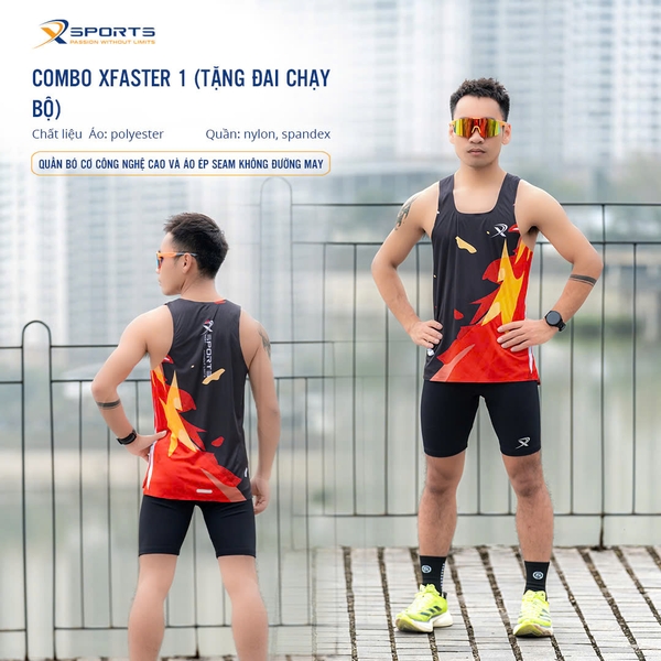 COMBO XFASTER 1:  ÁO ĐEN + QUẦN ĐEN (TẶNG ĐAI CHẠY BỘ)