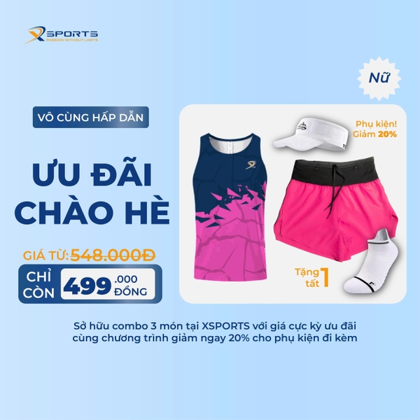 COMBO XSPOSTS 1:  ÁO SINGLET HỒNG + QUẦN LIỀN ĐAI HỒNG (TẶNG TẤT CHẠY BỘ)